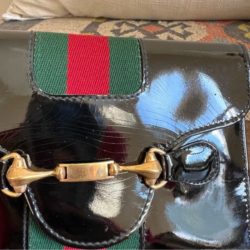 Gucci Tri Fold Web Detail Horsebit Black Patent Leather Vintage Wallet - Picture 15 of 17